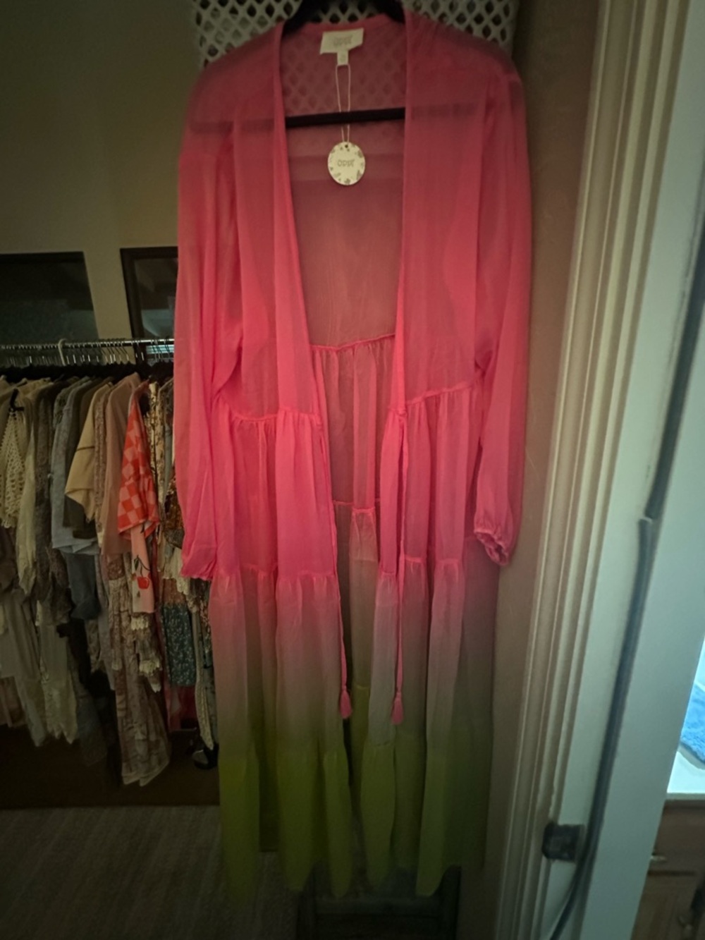 ODDY Pink to Green Ombre Chiffon Duster